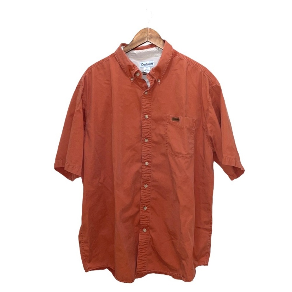 Carhartt Men’s Orange Short Sleeve Button Down Work Casual Shirt Cotton Size XXL